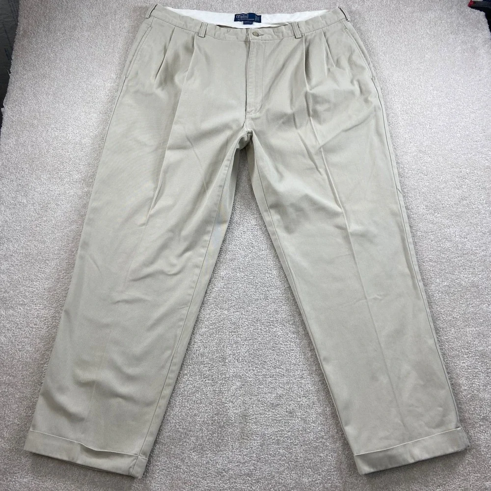 Polo Ralph Lauren Hammond Pant Mens 42/30 Tan Pleated Cuffed Chino Trousers